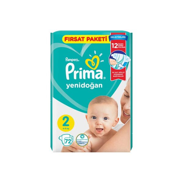 خرید پوشک بچه چسبی پریما سایز 2 ساخت کشور ترکیه تعداد پد در بسته 72 عددی